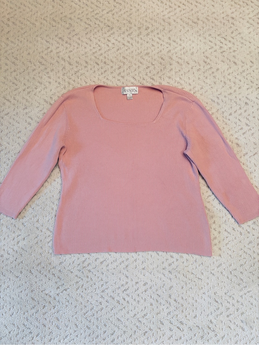 Casual Corner Pink Ribbed Square Neck Sweater Size XL Cotton Acrylic Dusty Rose